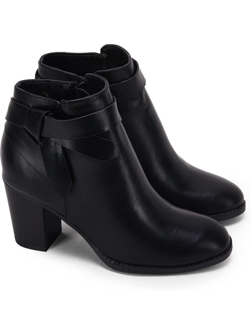 Women's Black Closed Toe Stacked Heel Tie Knot Side ZIP Chelsea Pump Ankle Boots